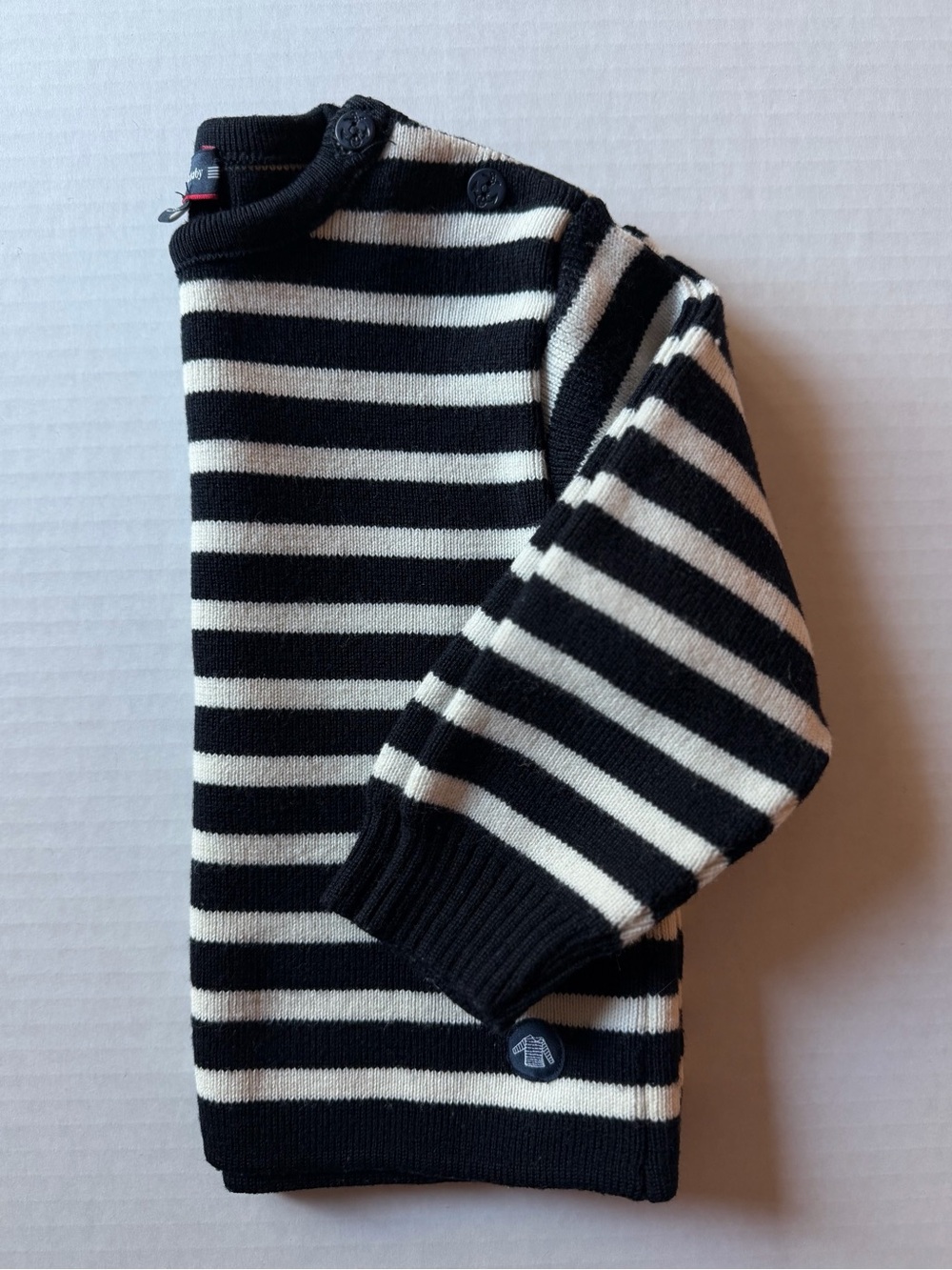 Armor Baby Black Cream Breton Striped Knit Sweater 23M
